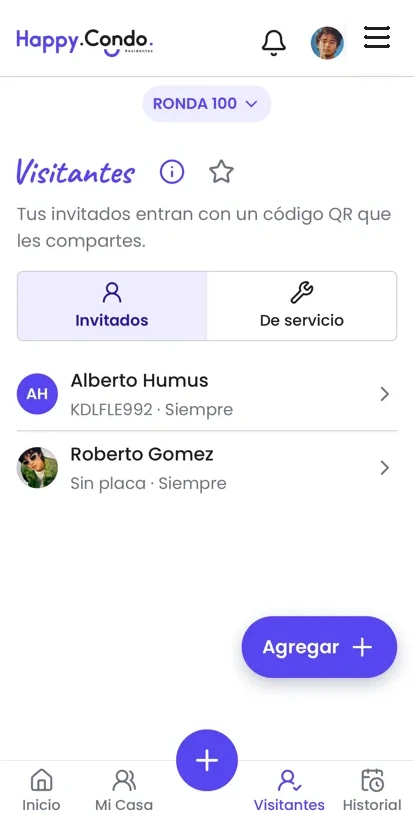 Lista de visitantes invitados y de servicio