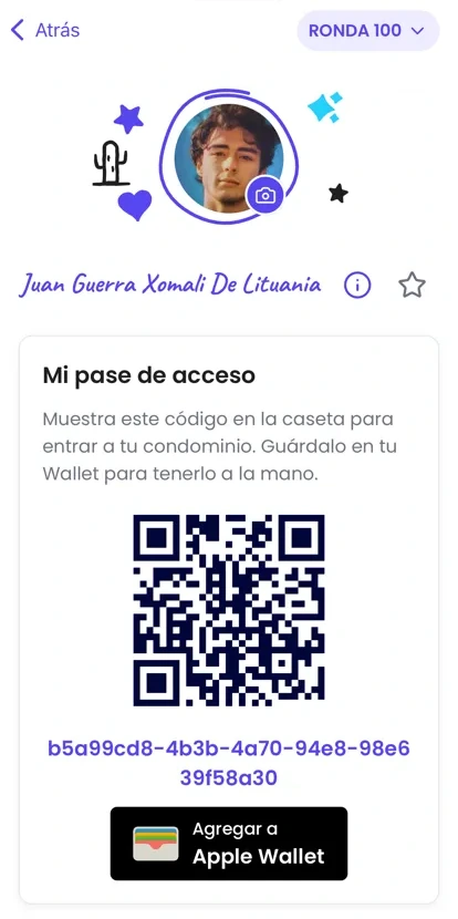 Pase de acceso con código QR y botón para agregarlo a Apple Wallet